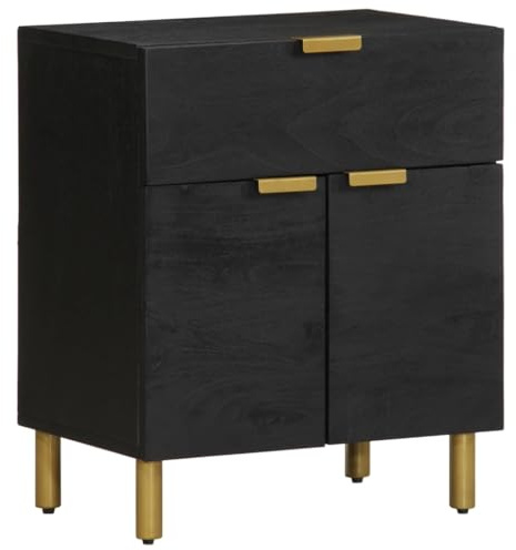 LoogCape Comodino nero, 50 x 33 x 60 cm, in legno, per camera da letto, con cassetto, comodino per spazio di archiviazione, stabile console da notte