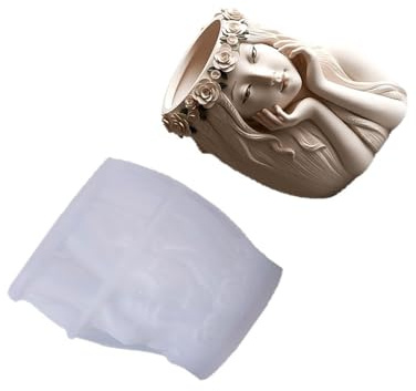 Molde de silicona para macetas de niña de fácil liberación para soportes de cemento de resina hechos a mano y contenedores, molde para macetas de niña pequeña