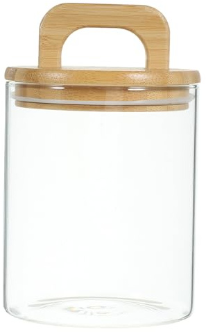 Veemoon Tarro de 800ml con Tapa de Bambú Hermético de Cristal para Cocina | Recipiente Transparente para Granos de Café, Uso Doméstico, Cierre Práctico, Fácil de Localizar