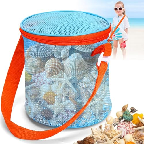 Bolsa Playa Juguetes Rejilla Niños Malla Plegable Red Praia Beach Bag Toys Con Tirantes Ajustables Y Cremalleras, Ideal Para Vacaciones En La Playa, Apto Tanto Para Niños Como Para Niñas