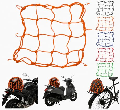 Rete Ragno Moto Elastica con Ganci – Fissaggio Bagagli e Casco per Portapacchi/Sella – Universale per Moto, Scooter e Bici – Alta Elasticità, Ganci Antigraffio (Arancio)