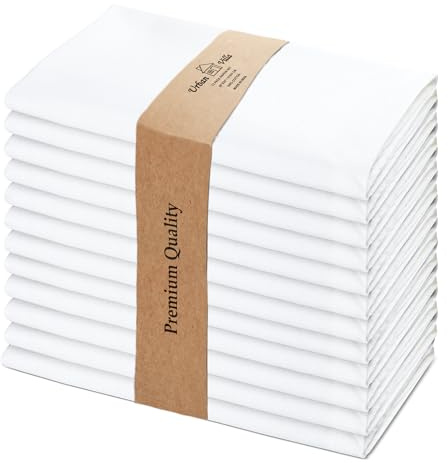 Urban Villa Cloth Napkins White Dinner Napkins Set of 12 (20X20) 100% Cotton Absorbent Washable Durable Reusable Cloth Napkins Ideal for Easter Decorations Hotel Collection Farmhouse Parties Napkins
