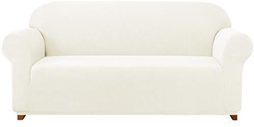 subrtex 1-Piece Stretch Sofa Cover 3-Seaters Spandex Jacquard Fabric Slipcovers for Couch, Armchair, Machine Washable (Sofa, Cream)