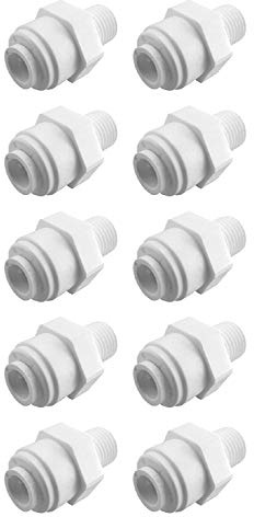 Male Connector 1/4 OD x 1/8 Thread Quick Connect Fittings Parts Connections for Water Filters/Reverse Osmosis RO Systems - 10 Pack