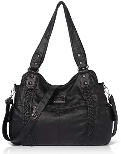 Angel Barcelo Bolsos de Mujer Espaciosos de Moda Bolsos Hobo Bolsos de Mano para Señora Cartera Bolsos Bandolera Tote Bolso de Piel Lavada - 2# Negro