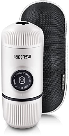 WACACO Nanopresso Machine à Expresso Portable, livrée avec le S-Case Nanopresso, Version Améliorée de Minipresso, Cafetière de Voyage, Actionné Manuellement, Blanc Froid