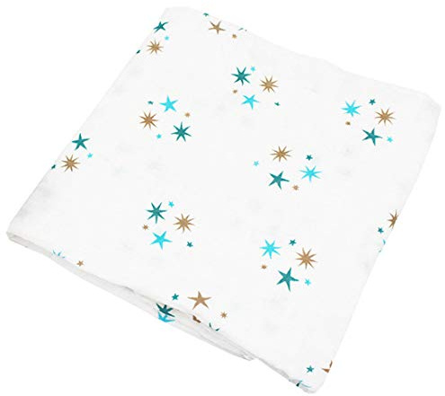 Levoberg Baby Musselin Swaddle Decke Tücher, Wickeltuch Baby 120x120 cm, weich und gemütlich, Zwei Schichten Musselin-Baumwolle für Junge und Mädchen, Spucktücher, Baby Tuch, Mulltücher(Blau Stern)