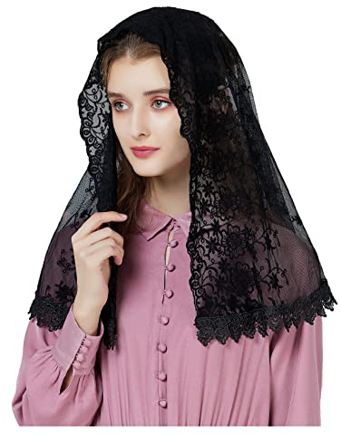 BEAUTELICATE Damen Mantilla Katholisch Schleier Spitze Kapelle Schleier Schal Stola Kopfbedeckung Kopftuch Schwarz Weiß für Katholischen Kirche Latin Mass kirchliche Hochzeit Braut V99