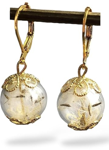 MadamLili - Echte Pusteblumen Ohrringe Gold - Handgefertigt - Vergoldet - Naturschmuck Löwenzahn Samen Trockenblumen Ohrhänger Set - Exklusive Schmuckbox