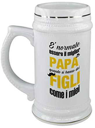 bubbleshirt Boccale da Birra Festa del papà E' Normale Essere Il miglior papà, Quando Si Hanno dei Figli Come i Miei - Happy Father's Day - Idea Regalo - Capienza 50 CL