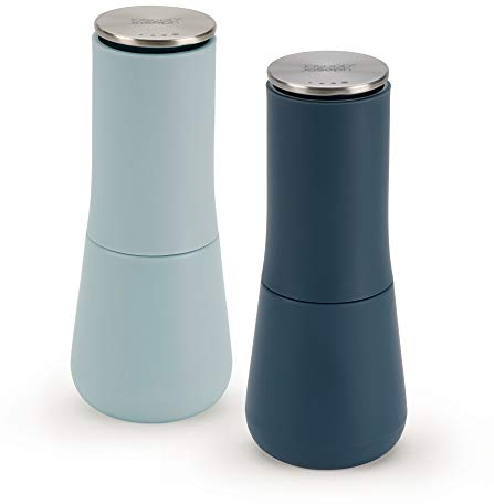 Joseph Joseph Editions Milltop Non-Spill Salt and Pepper Mill Set Refillable with Ceramic Grinding, Blue, set of 2