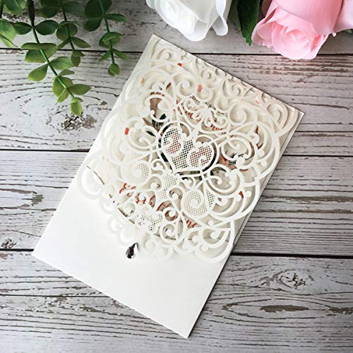 KUCHYNEE 20 pezzi inviti di nozze tagliati laser bianca con strass busta per matrimoni feste di fidanzamento feste di compleanno