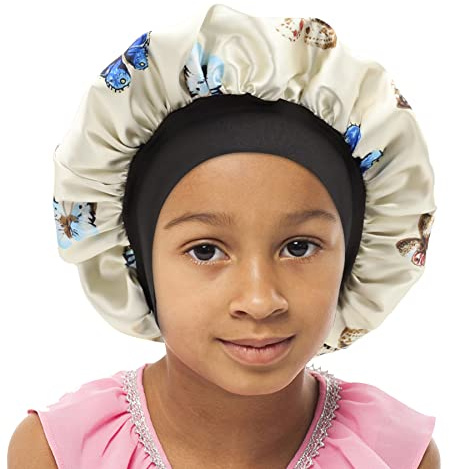 SENGTERM Kinder Satin Schlafmütze Jungen Mädchen Doppelschichten Satin Motorhaube seiden Nachtmütze Elastisches Band Satin Bonnet Night Cap für Haare Haarpflege (2-8 Jahre)