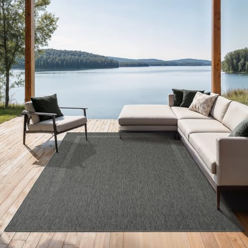 the carpet Mistra – Outdoor Teppich, Wetterfest, UV-beständig & pflegeleicht, für Balkon, Terrasse & Garten, auch für Wohnzimmer & Schlafzimmer geeignet, Anthrazit Bordüre, 200 x 280 cm