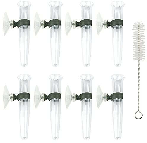 8 pezzi Tubi per orchidee e fiori, tubi trasparenti in plastica con ventosa, contenitori per acqua per fiori e flaconcini con spazzolino per la pulizia