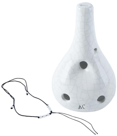 Ocarina Alnicov de 6 agujeros, estilo botella de vino Alto C Ocarina, artesanía esmaltada con grietas de hielo, color blanco