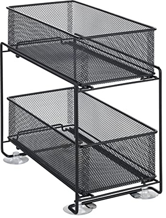WENKO Étagère de cuisine Mod. Gioma | Rangement avec tiroir coulissant pour placard et plan de travail | Organisateur d'épices en métal | DIM (l x h x p) 35 x 34 x 18,5 cm | Noir