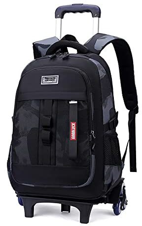 Rolling Backpack for Boys Kids School Bag with Wheels for Elementary Middle School Trolley Luggage Bookbag, D 6 Wheels-camo Black, 6 Wheels, Rolling Backpack
