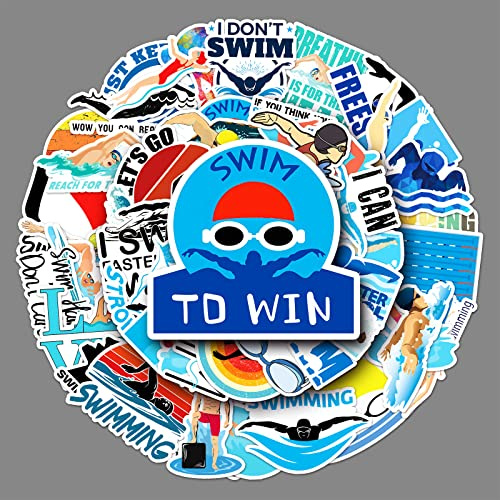 Swimming Stickers 50 Pcs Aesthetics Swim Sports Stickers for Water Bottle Skateboard Scrapbook Laptop Computer Luggage Car Motorcycle Bumper Helmet,Waterproof Vinyl Stickers for Teens Boys Adult