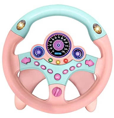 Harilla Elektrisch fahrendes Lenkrad-Spielzeug Lustiger Fahrcontroller mit Musik-Auto-Fahrspielzeug für die Entwicklung von Imaginatin Copilot Play, ROSA