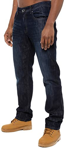 989Zé ENZO Mens Jeans Straight Leg Classic Fashion Regular Fit Cotton Basic Denim Pants Trousers EZ408 Indigo 38W / 32L