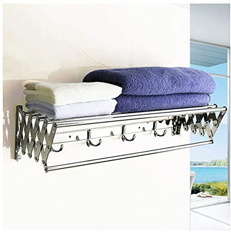 GGZONE Wandhalterung Wäscheständer Edelstahl Handtuchhalter Bar Schiene 6 Schienen Teleskop Klappbar Badezimmer Hakenstange Wandstange Silber (Size : 60cm) Beautiful Scenery