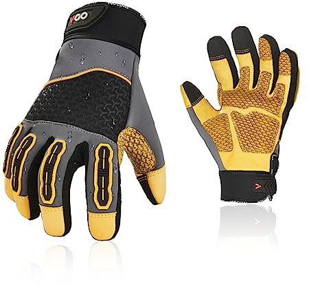 Vgo... Guanti da Lavoro Uomo Touchscreen Anti-impatto in Pelle Bovina, Guanti Sicurezza per Edilizia Costruzione Montaggio Magazzino Multiusi， 1 paio CA7724