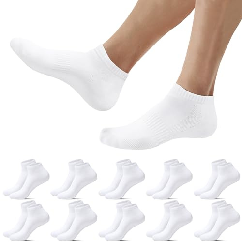 Falechay 10 Paires Chaussette Hommes Socquettes Femme Coton Chaussettes Basses Sport Courtes Respirantes Unisexe,Blanc 43-46