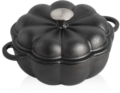 Vorbehandelter Knoblauchbräter aus Gusseisen, robuster Knoblauchbräter mit Deckel, Kürbisförmiger Knoblauchbacker Knoblauchkocher für Ofen, Grill, Herd, BBQ, Grill (22 cm L x 18 cm B x 13 cm
