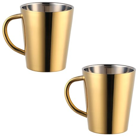 Buyer Star 10 oz Edelstahl Kaffeebecher 2 Stück Set, doppelt isoliert, Getränkebecher mit Griffen, robust, spülmaschinenfest (Gold)