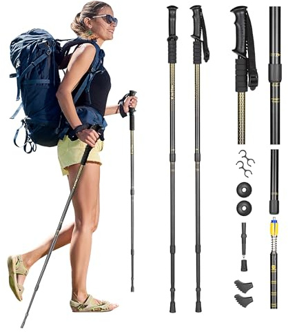 Outtec Wanderstöcke, Nordic Walking Stöcke Damen und Herren, Teleskop, Hiking und Trekkingstöcke, 65-135cm Verstellbar, Faltbar