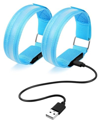 Ainiv LED Bracciale, 2Pz Fascia da Braccio A LED di Ricarica USB, 3 modalità di Illuminazione, Luci Braccialetti Sportivi Luminosi Adatto per Ciclismo, Jogging, Escursionismo,Running, Blu