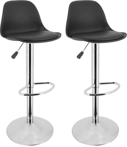 OSKOPWRC Barhocker im 2er-Set, Thekenhöhen-Barhocker aus Kunstleder mit Rückenlehne und Fußstütze, höhenverstellbare drehbare Barstühle, moderner armloser Kücheninselhocker Schwarz