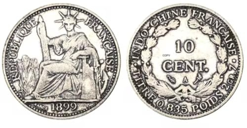 REZAJDUIE Gedenkmünze Frankreich Französisch Indochina 1899 Barre Centimes Piastre Kopie Münze Cupronickel Silber Überzogene Republica Francaise Replik