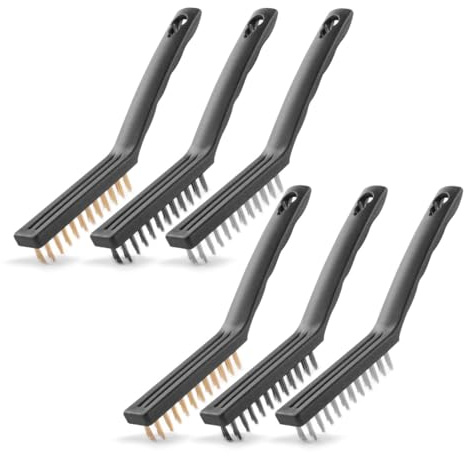 STAHLWERK Drahtbürsten-Set 220 mm (9 Zoll), 6-teiliger Bürstensatz | Messingbürsten, Stahlbürsten und Nylonbürsten zum effektiven Reinigen von Oberflächen