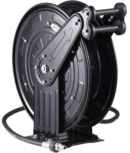 PLOTSAGE Double Arm Air Hose Reel Retractable, Pressure Washer Hose Reel, Pressure Washer Reel, Hose Reel Wall Mounted, Auto Rewind, for Water/Air/Oil,Black,20m