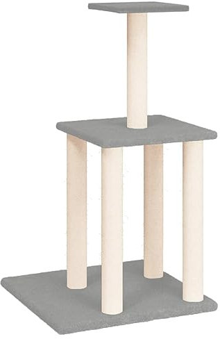 AUVYI Aktivitätskratzbäum mit Sisal-Kratzsäulen Hellgrau 47,5x47,5x85,5 cm Holz&Plüsch Klassische Katzen-Spielplatz mit Plattformen Indoor Tätigkeitsbereich für Haustiere Katzen Entspannen