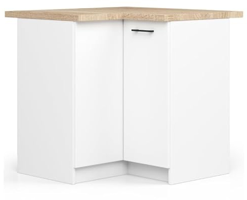 BDW - Armoire d'Angle de Cuisine Avec Portes et Plan de Travail - 90 cm de Large, 85 cm de Haut - Meuble Individuel (Blanc)