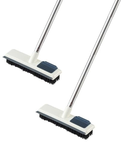 Spazzola abrasiva per pavimenti, 113 cm, manico telescopico, spazzola 3 in 1, setole rigide, spazzola per la pulizia di terrazze, bagno, garage, cucina, parete, terrazza, vasca, piastrelle, 2 pezzi B