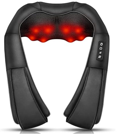 Masajeador Cervical,Masaje de espalda y cuello aparato de masaje eléctrico con 16 nudos rodillos de masaje en Shiatsu 3D rotación regalo de relajación para mamá,Papá para aliviar el dolor muscular