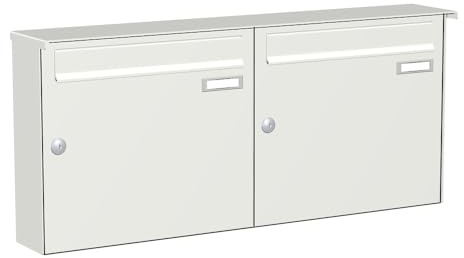 KNOBLOCH Briefkastenanlage | Aufputz | 2-Fach | Verkehrsweiß RAL 9016 | senkrecht | optional 2. Namensschild & 3 Schlüssel