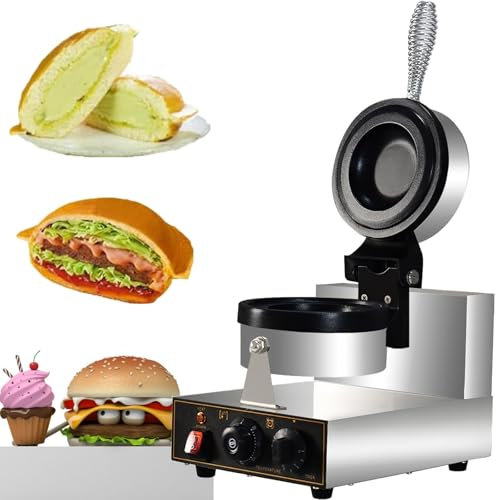 ylpddmm 1200W Commercial Single Head Non Stick Panini Press Hamburger Machine, Ice Cream Waffle Baker Machine,UFO Burger Maker, Ice Cream Filling Waffle Maker,Adjustable Temperature 50-300℃