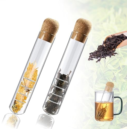 FISH DRAGATE 2 pcs colador de té de vidrio,infusores de té de vidrio con corcho,filtro de té adecuado para varios tés sueltos, difusores de té para té suelto