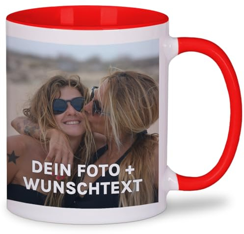 Personalisierte Tasse | personalisiert mit Foto oder Text | Tasse mit Bild | Geschenkidee | Fototasse | Bürotasse oder für Zuhause | Spülmaschinenfest | Rot