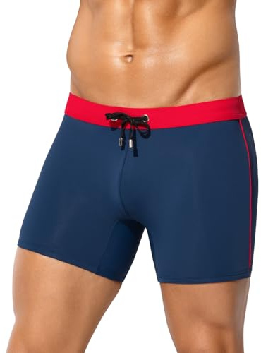 Mauro Kane Baddräkt för män boxer med justerbar dragsko badshorts badshorts badbyxor pool, A4-marinblå, S