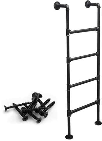 Escalera de metal montada en la pared de 250 cm, escalera de hierro forjado negro para ático, dormitorio, biblioteca, caravana, techo, litera, diseño duradero y ahorra espacio