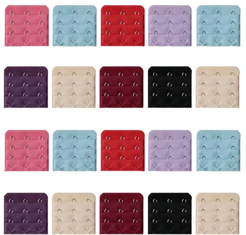 QUUPY 20Pcs Multi Colour Womens Bra Extenders 3 Rows x 3 Hooks Spacing Bra Extender Bras Extension Strap