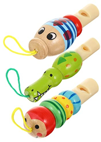 Sifflet en Bois Animal 3 Pièces pour Garçon et Filles et Ambiance Noël | Léger et Portable, Surface Lisse sans Bavures, Lot de Trois, Jouet Festif pour Fêtes