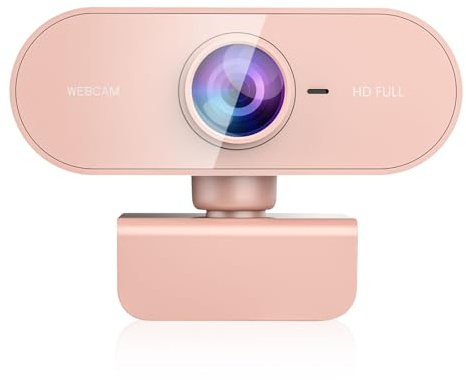 Kouric Webcam for PC Laptop MAC with Microphone,HD Streaming Camera USB Plug and Play Face Web Cam for Desktop Computer,Youtubers,Video Calling,Windows,Gaming with Rotatable Clip Pink