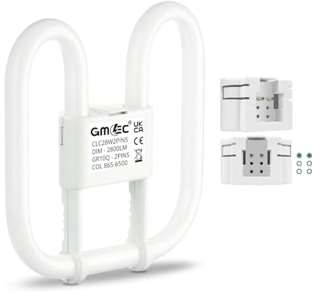 GMEC GR8 28W 2 Pin 2D CFL Fluorescent Bathroom Light Bulb Also for Bedroom, Kitchen, Living Room - 6500K Day Light Cool White, Energy Saving, 2800LM, 10000 Hours, Easy Installation